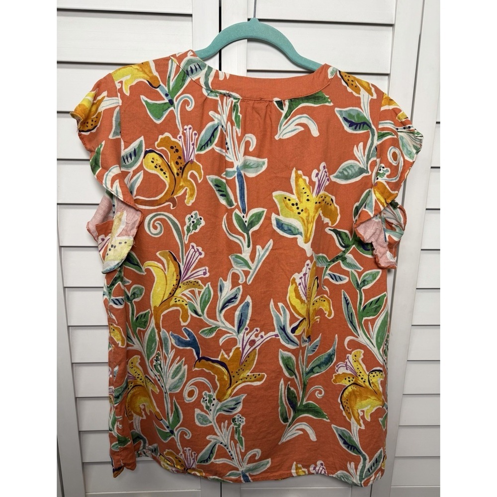 Rachel Roy Floral Tropical Flutter Sleeve Linen Blend V-Neck Women's Size 1X - Picture 8 of 8